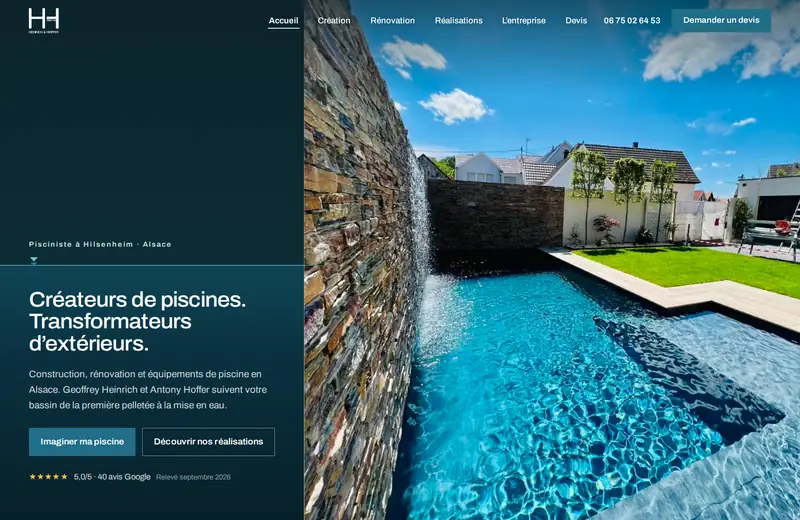 Page d'accueil du site HH Création